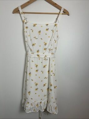 Hollister Floral Midi Sundress White Yellow Ditsy Smocked Tie Back Dress Medium